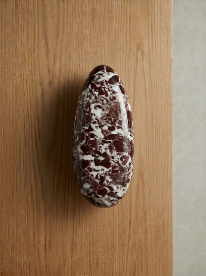 Yukixstone Rosso Levanto oval stone door pull - polished deep red marble pull with white breccia veining