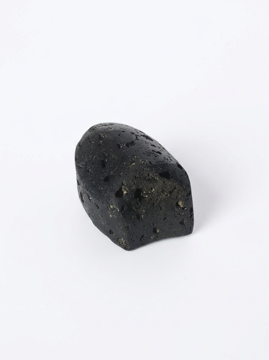 Yukixstone Black Lava natural stone pebble knob - hand-carved porous black stone cabinet knob