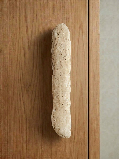 Yukixstone Beige Tufa raw stone bar pull - long uncarved porous natural stone door pull for tall wardrobe doors