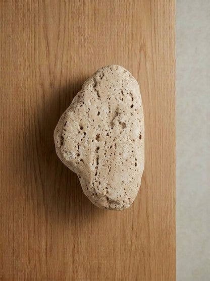 Yukixstone Beige Tufa raw stone door pull - porous natural sponge stone boulder pull for wardrobe and feature doors