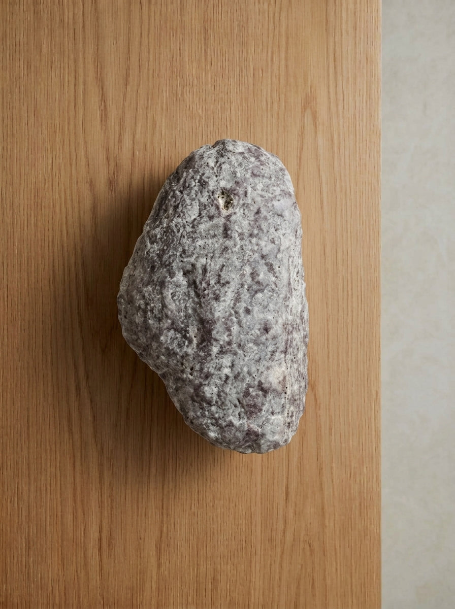 Yukixstone Violet Granite raw stone door pull - genuine natural boulder cabinet pull with weathered surface, uncarved