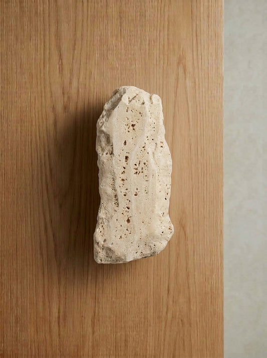 Yukixstone Beige Tufa raw stone slab pull - porous natural sponge stone door pull for wardrobe and feature doors
