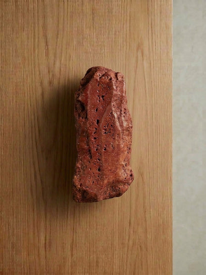 Yukixstone Red Travertine raw stone slab pull - porous natural red stone door pull, uncarved with original weathered surface