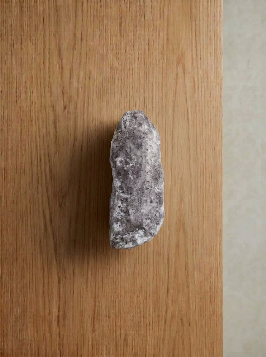 Yukixstone Salt and Pepper Granite raw stone slab pull - uncarved speckled granite door pull with natural weathered face