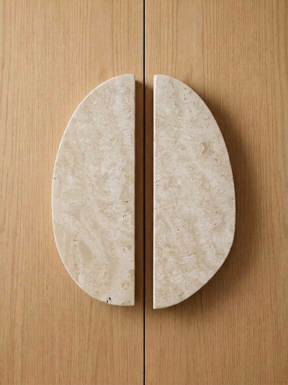 Yukixstone Classic Travertine split pebble stone door pull - hand-carved natural marble oval cabinet handle pair for wardrobes and cabinets