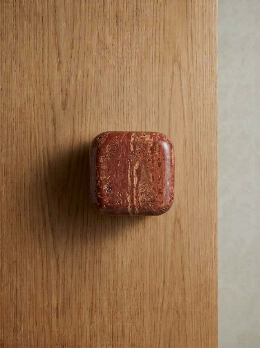 Yukixstone Classic Travertine square stone knob - beige porous travertine cabinet knob on brushed metal stud