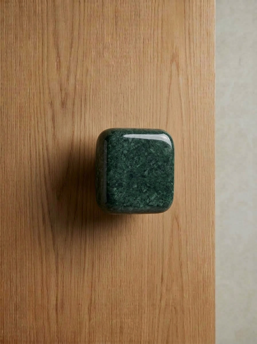 Yukixstone Silver Cloud Marble square stone knob - hand-carved gray marble cabinet knob with soft white veining