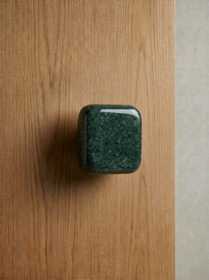 Yukixstone Silver Cloud Marble square stone knob - hand-carved gray marble cabinet knob with soft white veining