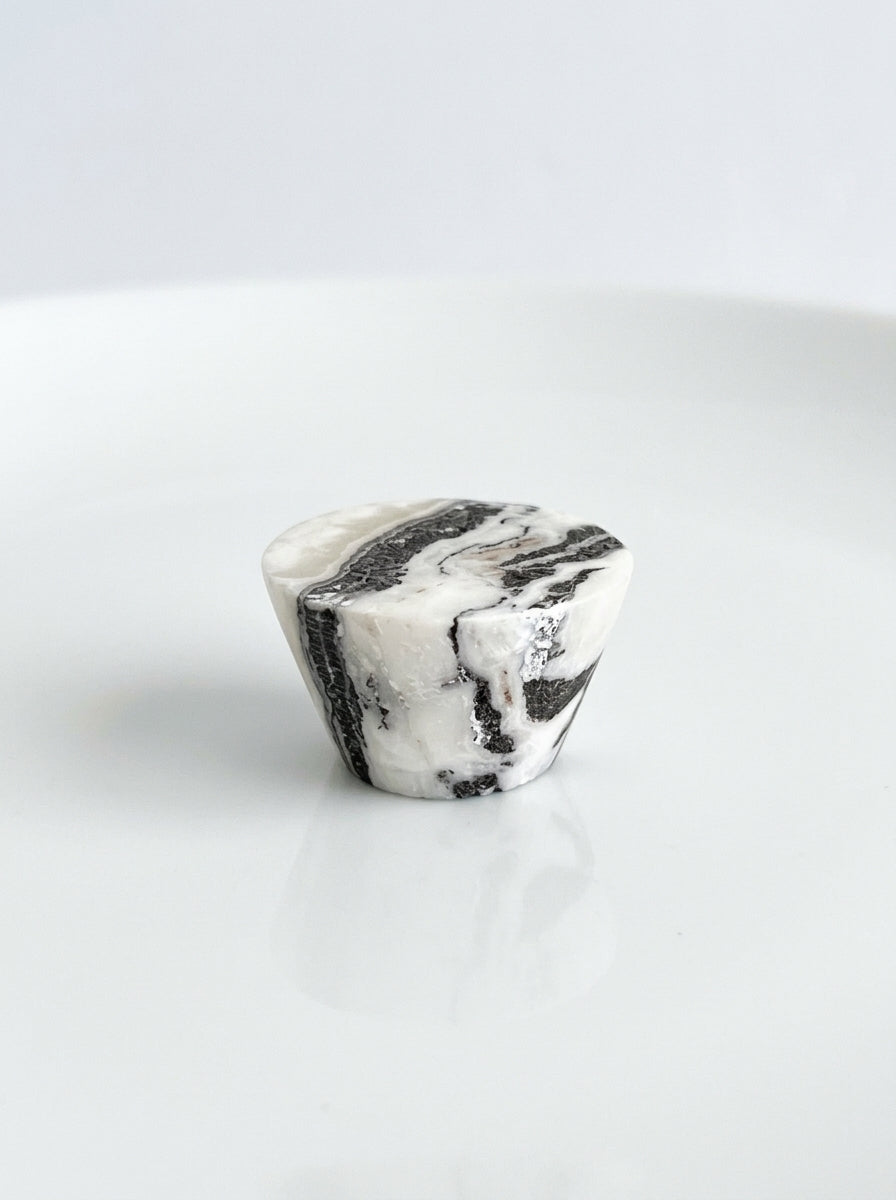 Yukixstone Zebra Panda natural stone cabinet knob — cone-shaped marble dresser knob