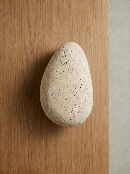 Yukixstone Beige Travertine teardrop stone door pull - warm porous natural stone drop pull, hand-polished