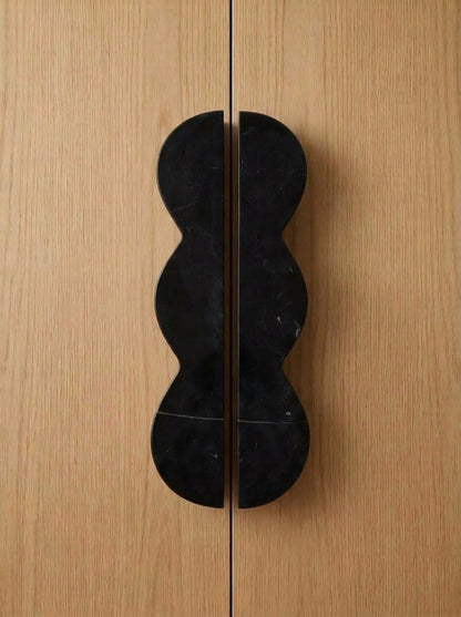 Yukixstone Nero Marquina natural stone wave pull - hand-carved sculptural split marble cabinet handle for wardrobe and tall cabinet doors